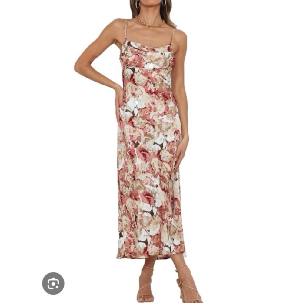 Tsher Floral Satin Midi Slip Dress New